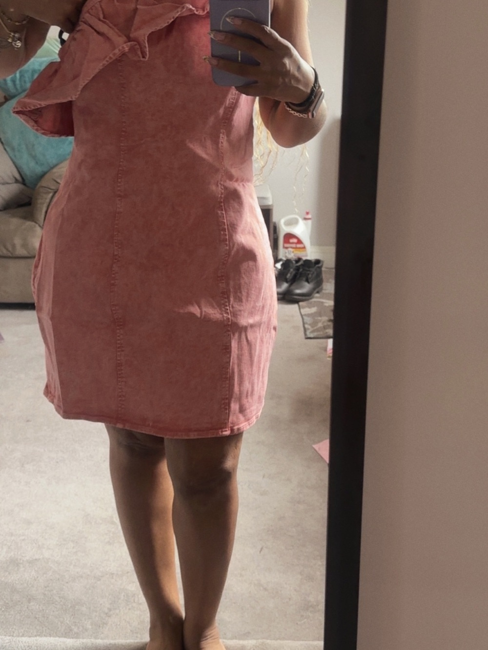 Pink One-Shoulder Ruffle Dress - Picture 4 of 8